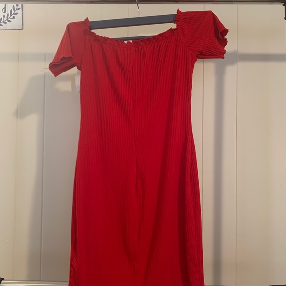 Red Ribbed Bodycon Dress - Picture 3 of 5